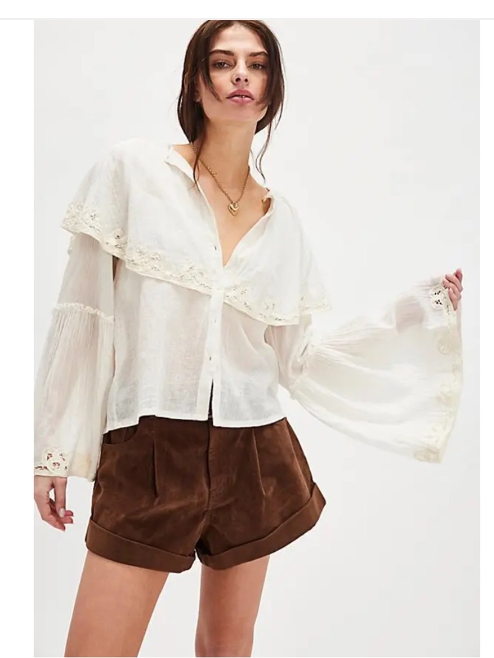 Free People One Riley Battenburg Lace Blouse in Ivory Size Medium NWOT - Picture 6 of 6